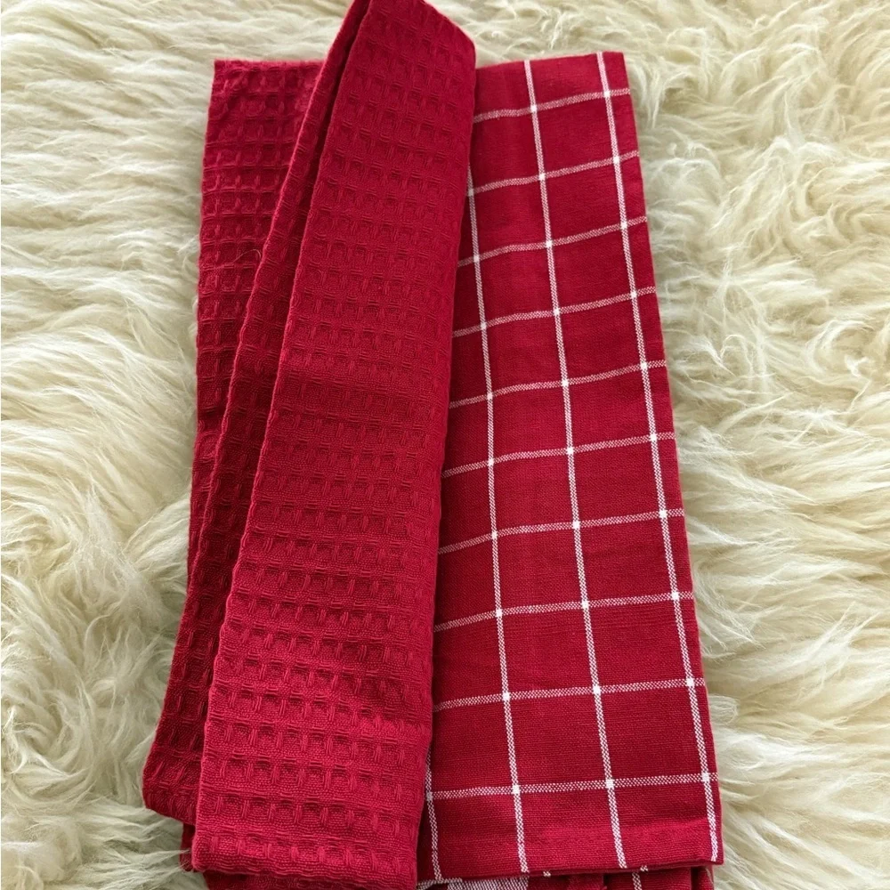 ❤️ Set/3 Red and Gold Cotton Kitchen Towels